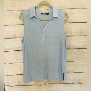 Jones & Co New York Women’s Light Blue Collared Linen V-Neck Sleeveless Polo Top